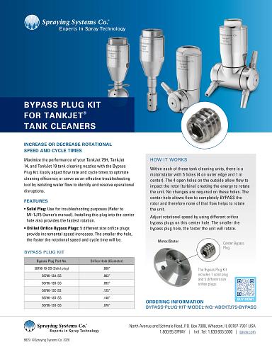 B829 Bypass Plug for Tank Cleaning Nozzles