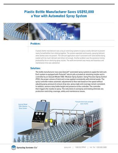 CS233 bottle mfger reduces lubricant use with automated spray system